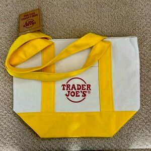 Trader Joe's NEW Limited Edition Embroidered HTF MINI CANVAS TOTE BAG - Yellow